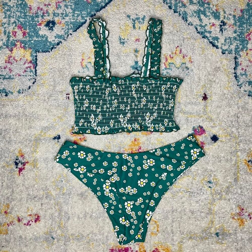 Green Daisy Print Tie Up Bikini size S
